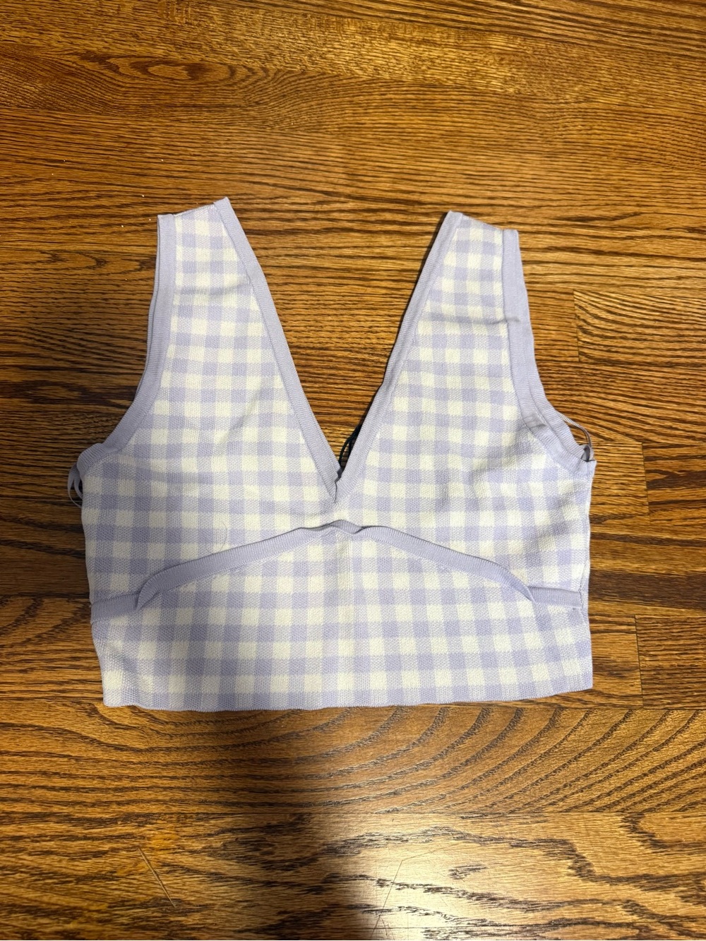 ZARA Gingham V-Neck Crop Top in Lavender